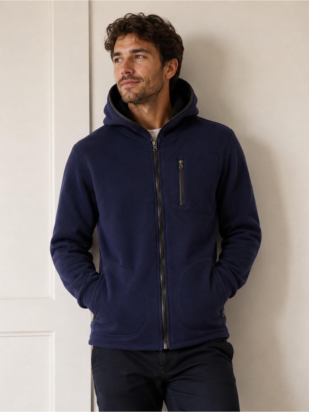 Men's Navy Zip-Up Hooded Sweater